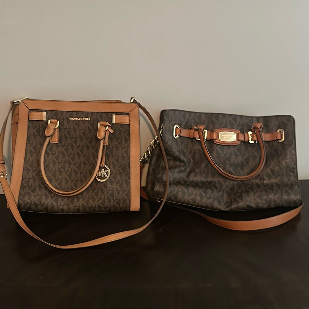 Michael Kors Brown and Tan Shoulder Bags with Signature Monogram